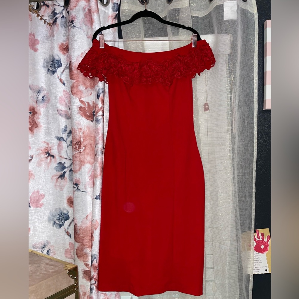 Red Midi Off Shoulder Dress